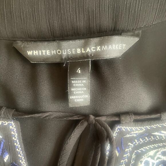 White House Black Market High/Low Embroidered Black Blouse Sz 4 - Picture 7 of 8